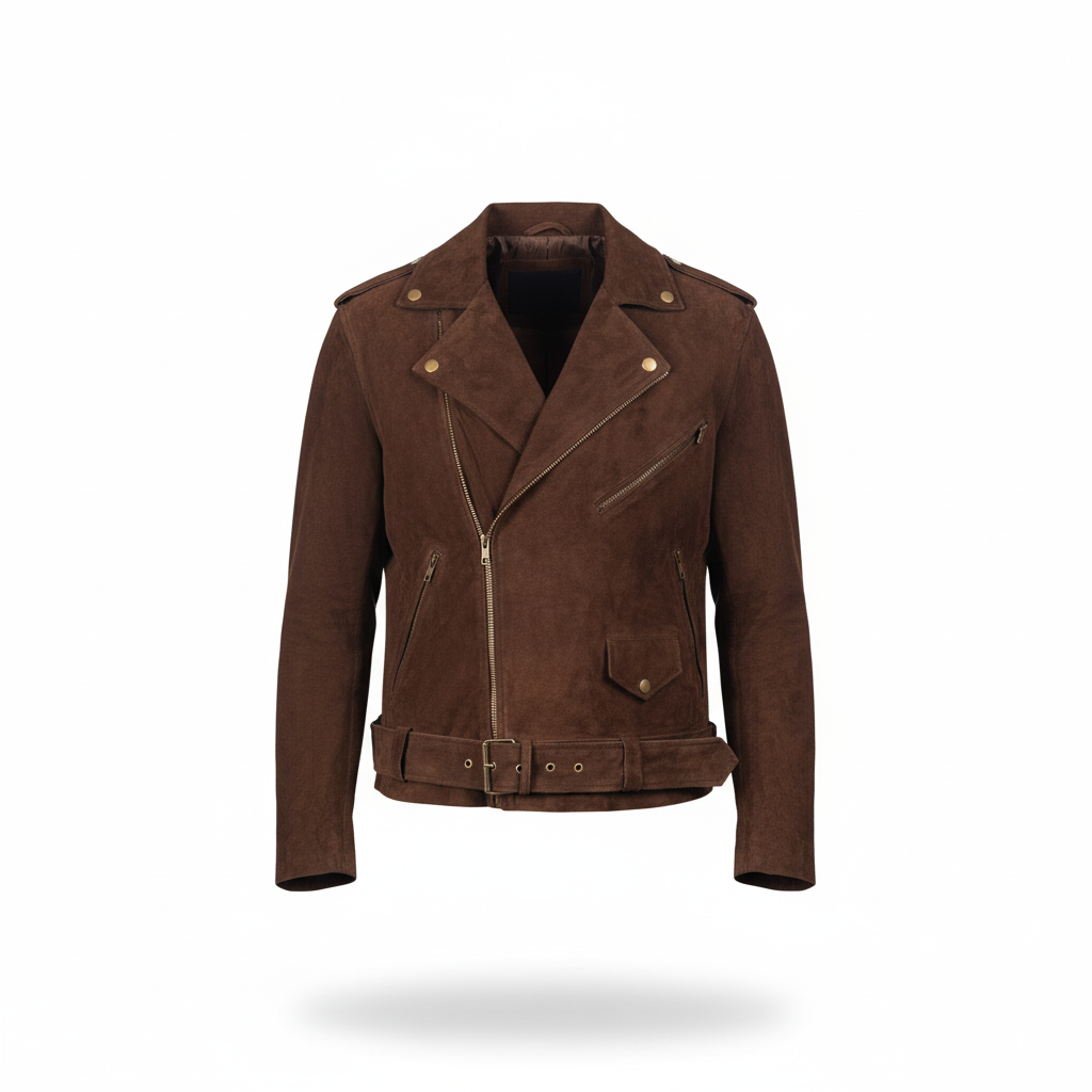 Brown leather jacket on a white background