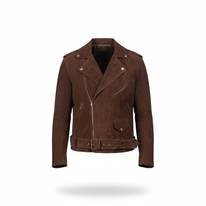 Brown leather jacket on a white background