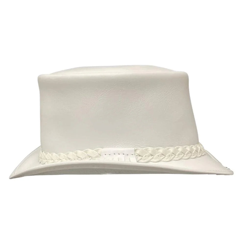 Mens White Leather Top Hat