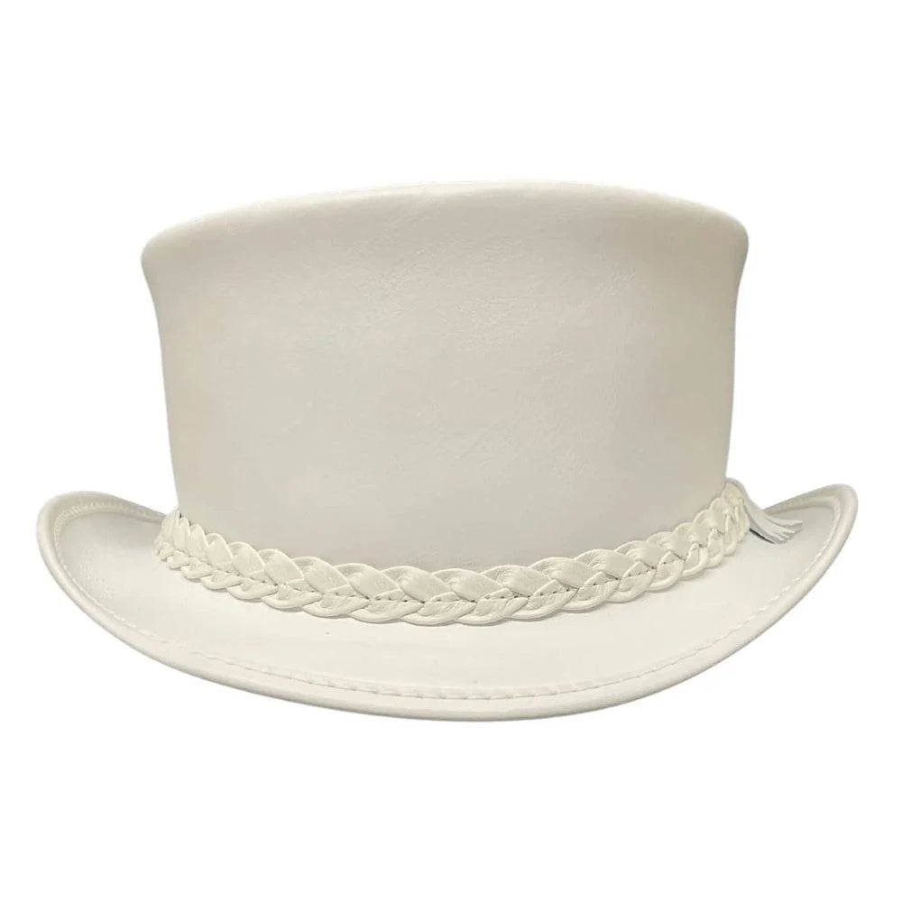 Mens White Leather Top Hat