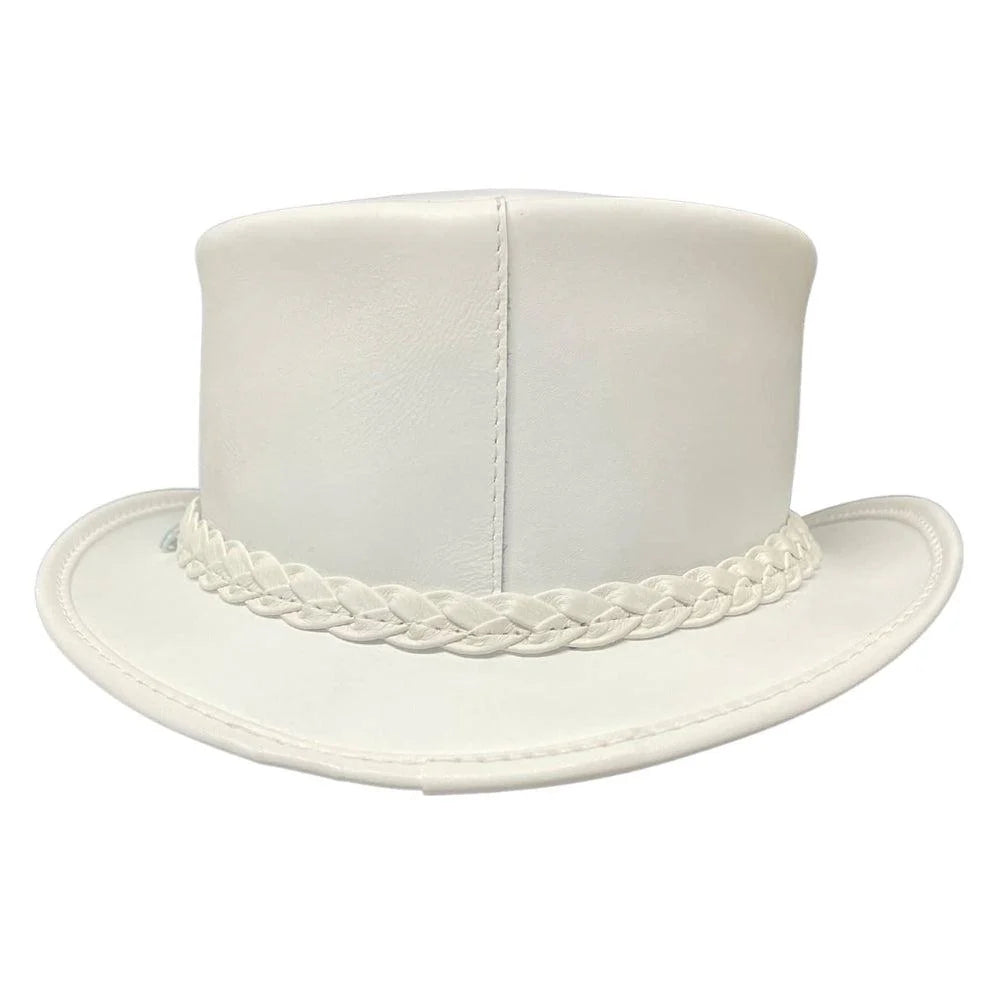 Mens White Leather Top Hat