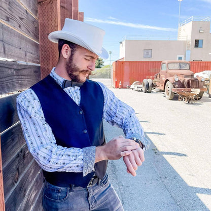 Mens White Leather Top Hat