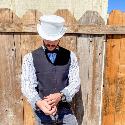 Mens White Leather Top Hat