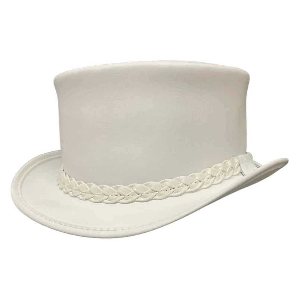 Mens White Leather Top Hat