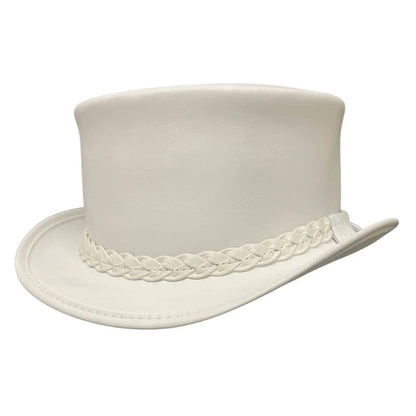 Mens White Leather Top Hat