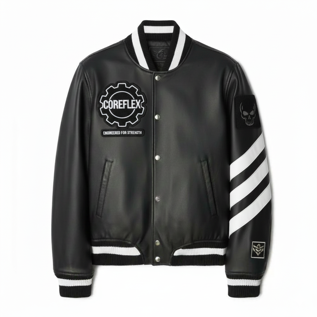 Moon Leather Varsity Jacket in Black