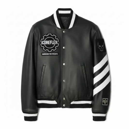 Moon Leather Varsity Jacket in Black