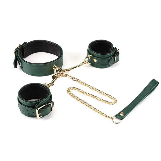 Mossy Chic Leather Collar to Wrist Cuffs Set