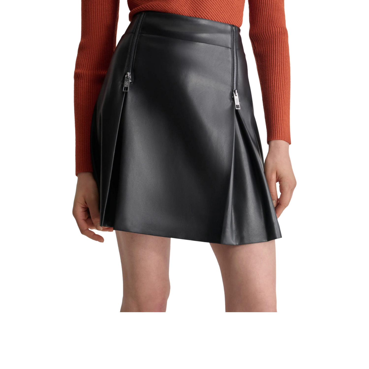 Natural Leather Pleats Mini Skirt