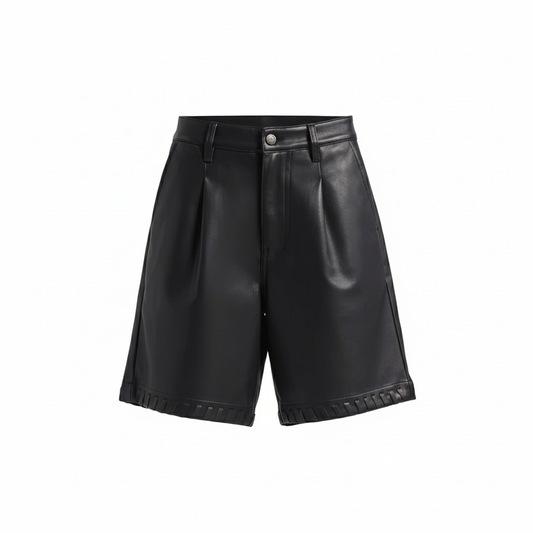 Black leather shorts on a white background