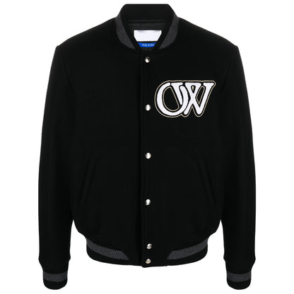 New Season Off-white Logo-appliqué Varsity Bomber Jacket-1