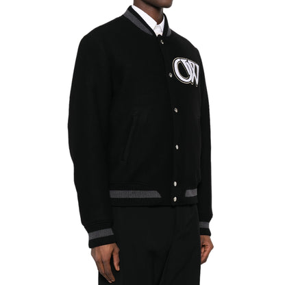 New Season Off-white Logo-appliqué Varsity Bomber Jacket-3