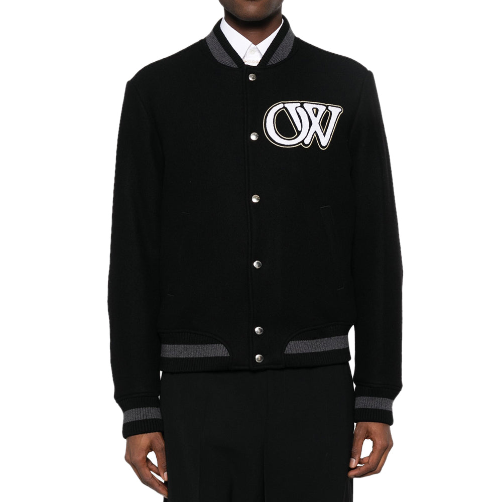 New Season Off-white Logo-appliqué Varsity Bomber Jacket-4