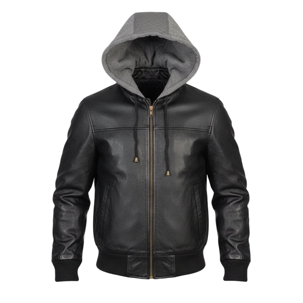 Seaicéad Buamadóir Leathair Dubh le Cochall Nintenzo 