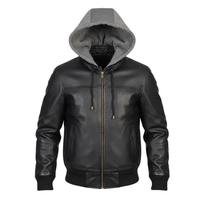 Seaicéad Buamadóir Leathair Dubh le Cochall Nintenzo 