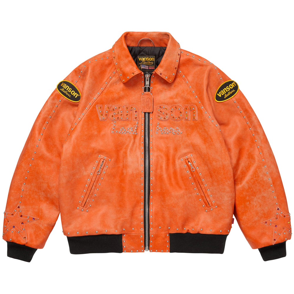 Orange Distressed Leather Simon Jacket
