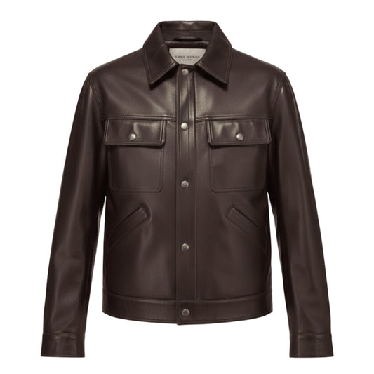 قميص جلدي بني كبير الحجم