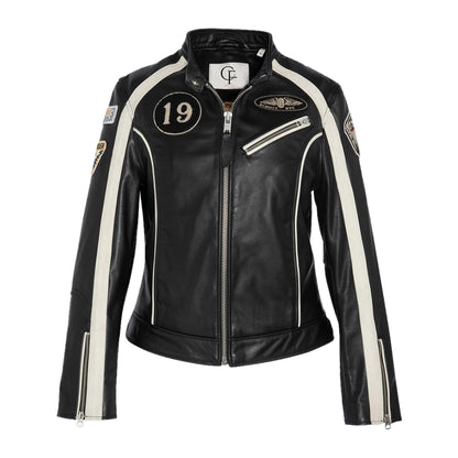 Patched Biker Jacket, Cowhide Leather-1