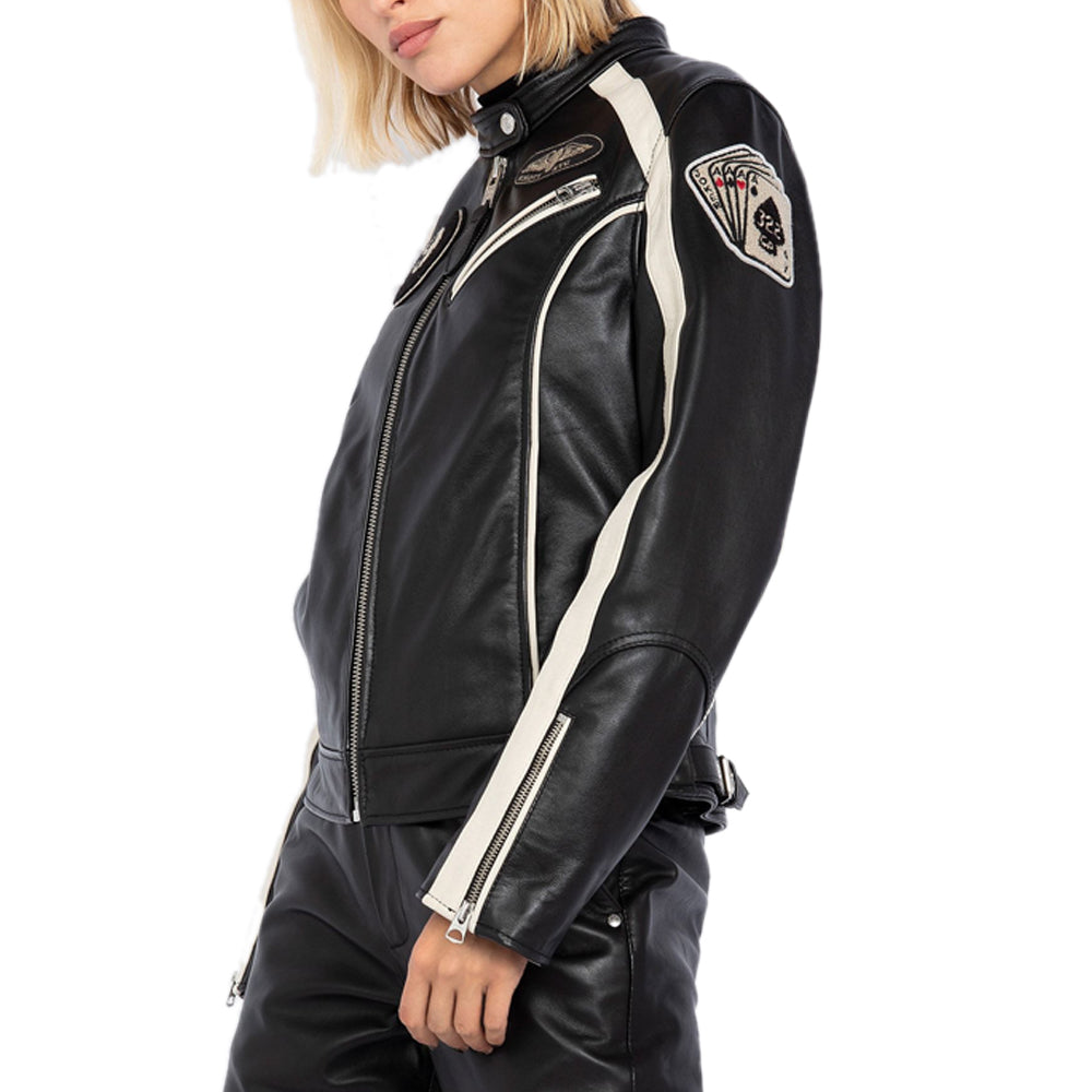 Patched Biker Jacket, Cowhide Leather-3