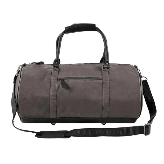 Premium Grey Canvas and Black Gym Leather Duffle Bag - CoreFlexInd