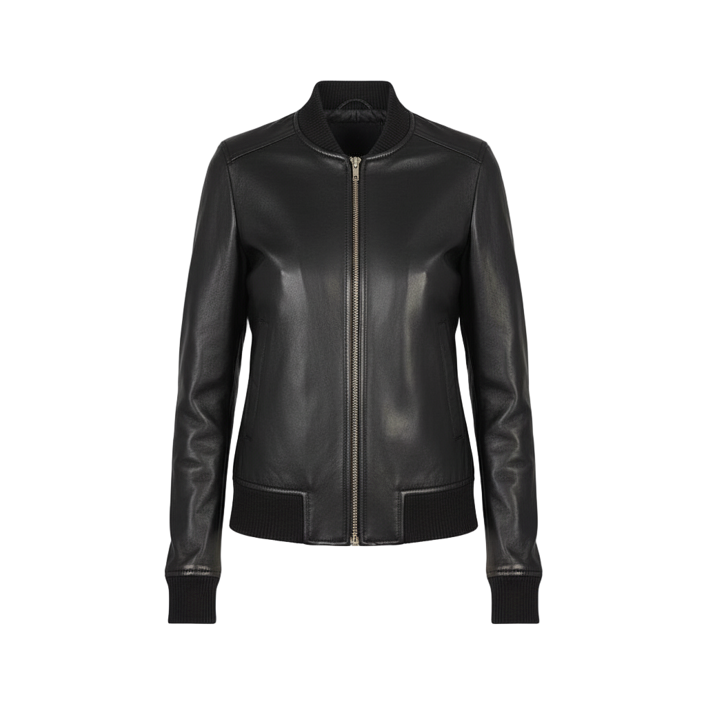 Black leather jacket on a white background