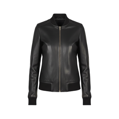 Black leather jacket on a white background