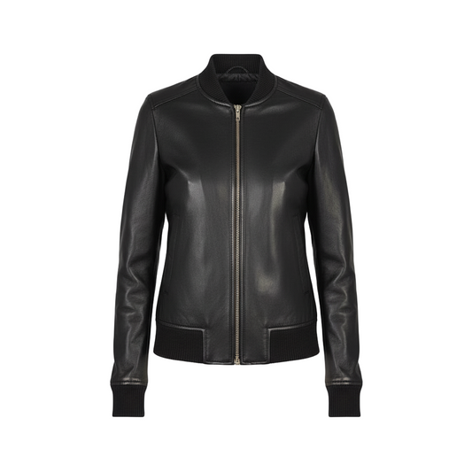 Black leather jacket on a white background