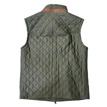 Olive quilted leather vest for men made from premium lambskin leather