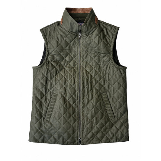 Olive quilted leather vest for men made from premium lambskin leather