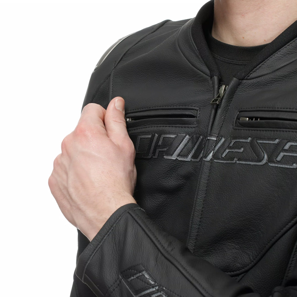 Racing 5 Men Leather Motorcycle Jacket Short Tall Fit