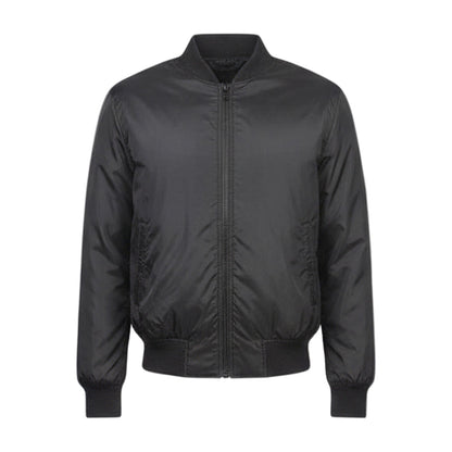 Black bomber jacket on a light gray background