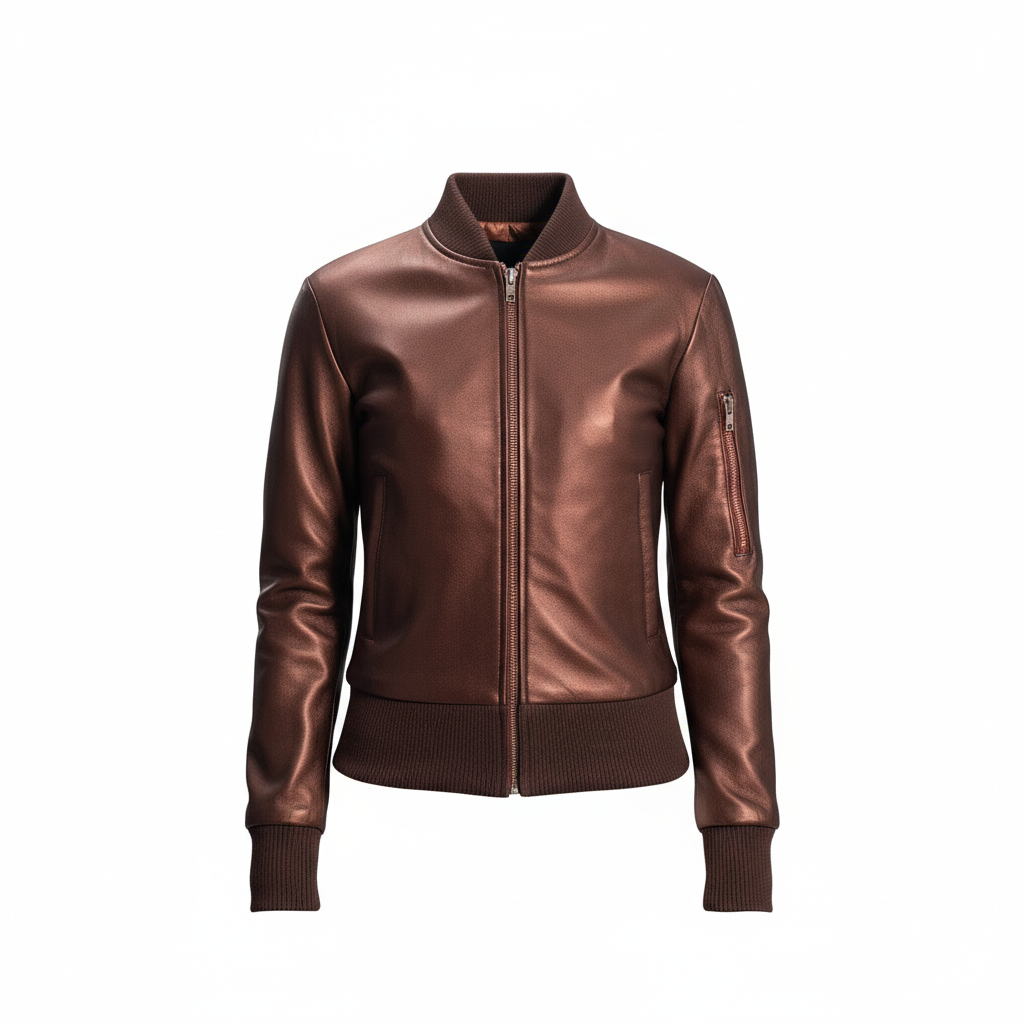 Brown leather jacket on a white background