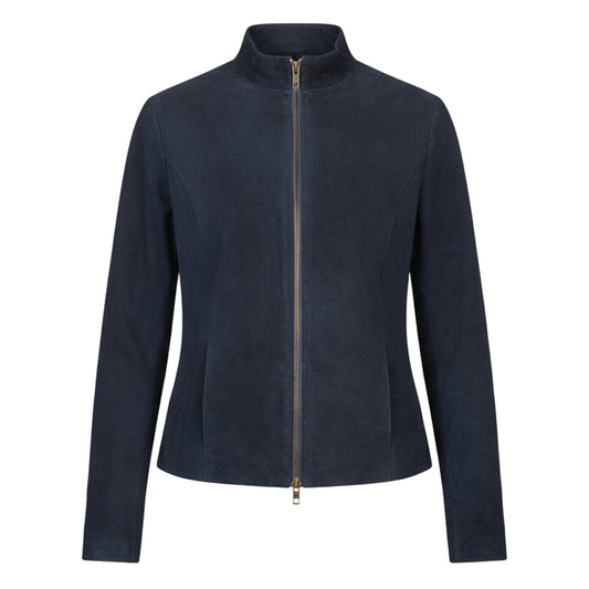 جاكيت راكبي الدراجات النارية من جلد الغزال الأزرق من روميلا 