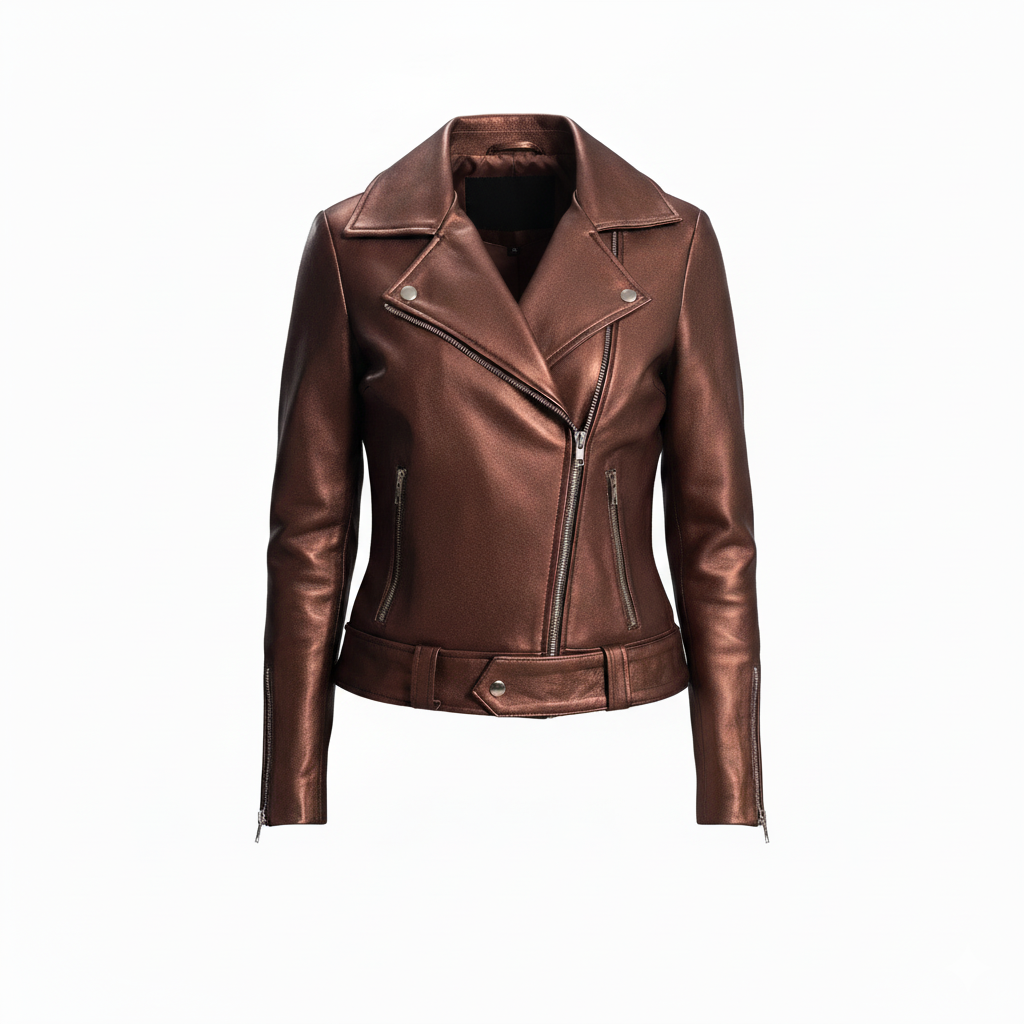 Brown leather jacket on a white background