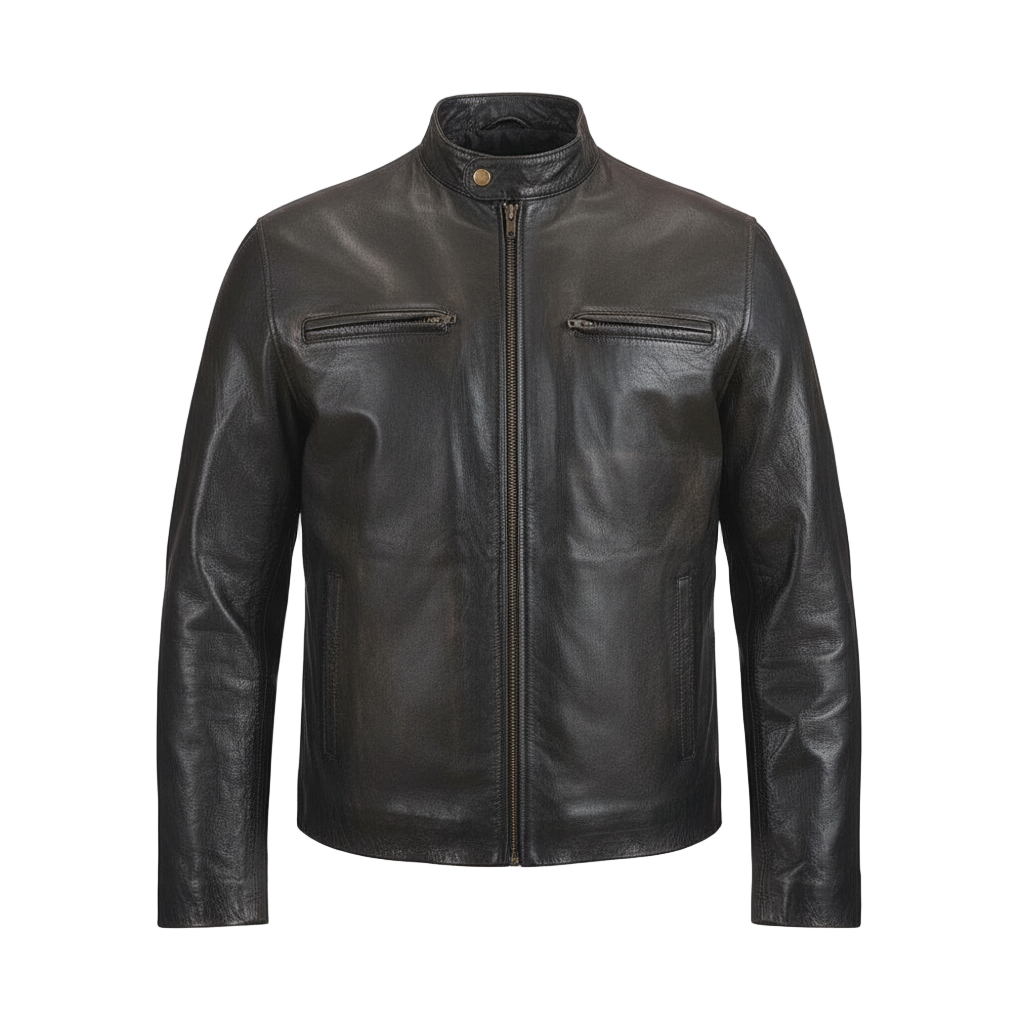 Rustic Black Leather Biker Jacket - CoreFlexInd