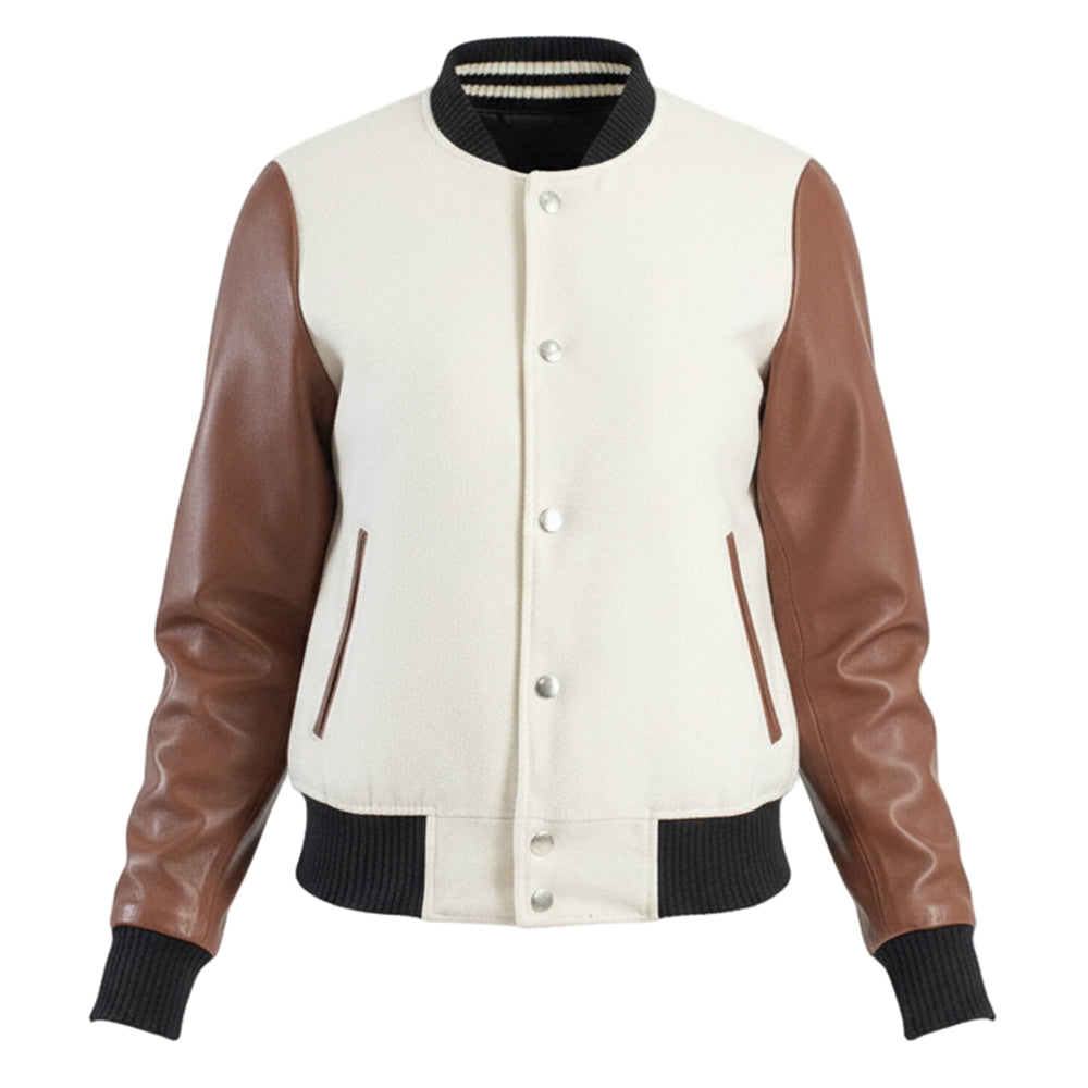 사반트 화이트 &amp; 브라운 하이브리드 바시티 재킷 