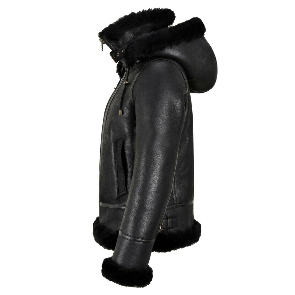 Shearling Jacket Womens Black-123