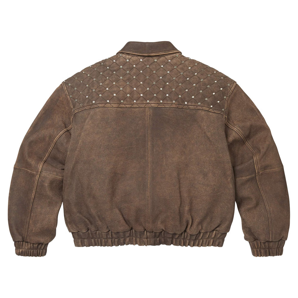 Studded Quilted Leather Jacket Distressed Lambskin