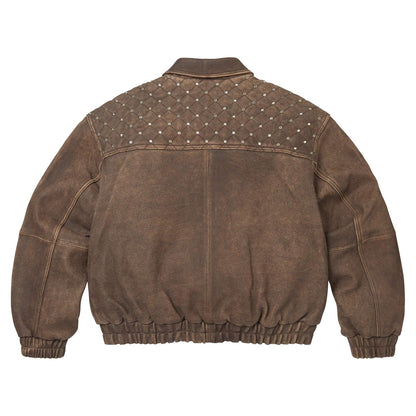 Studded Quilted Leather Jacket Distressed Lambskin