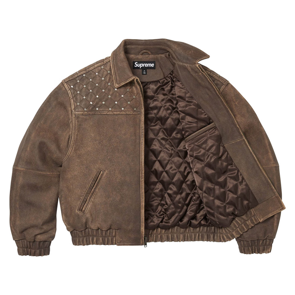 Studded Quilted Leather Jacket Distressed Lambskin