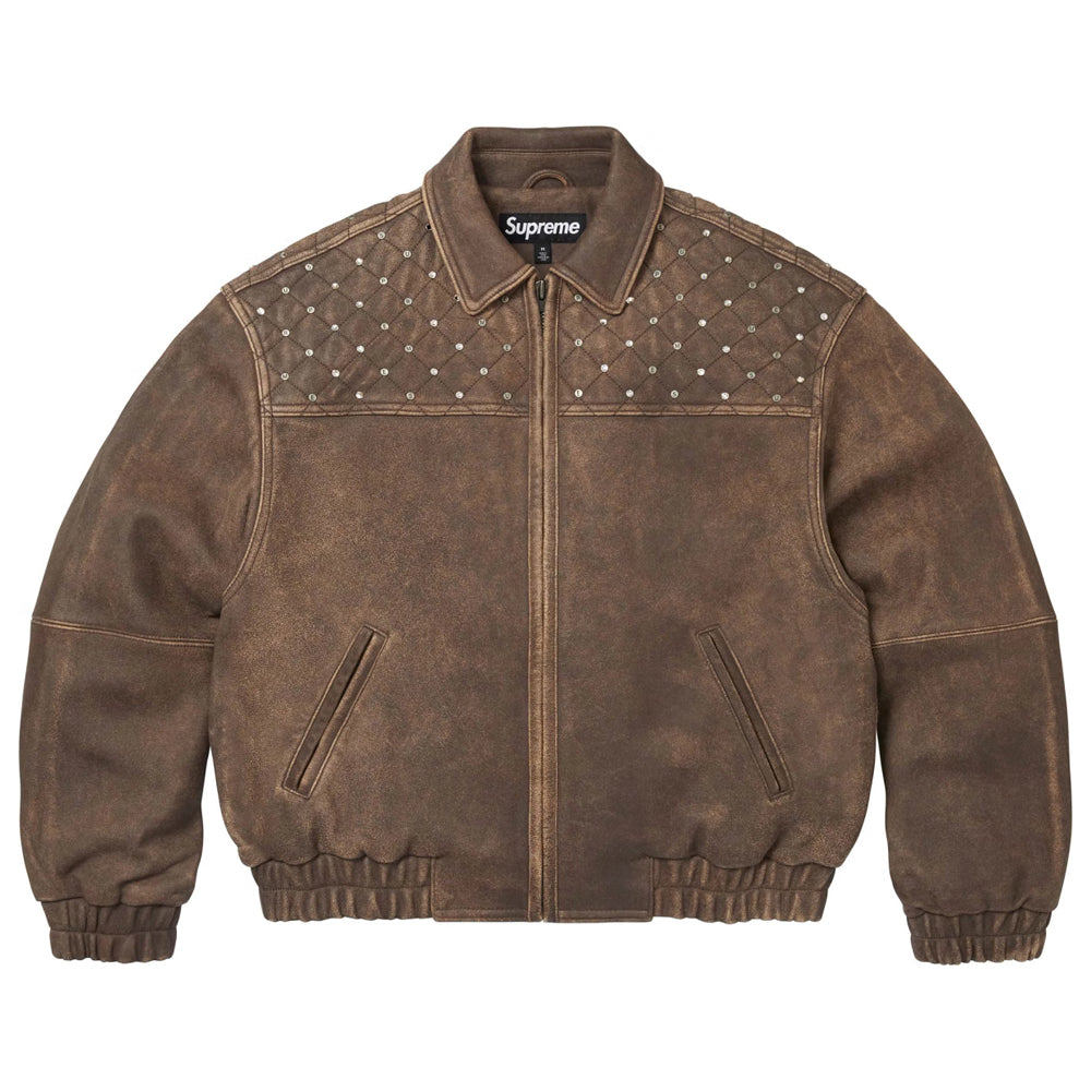 Studded Quilted Leather Jacket Distressed Lambskin