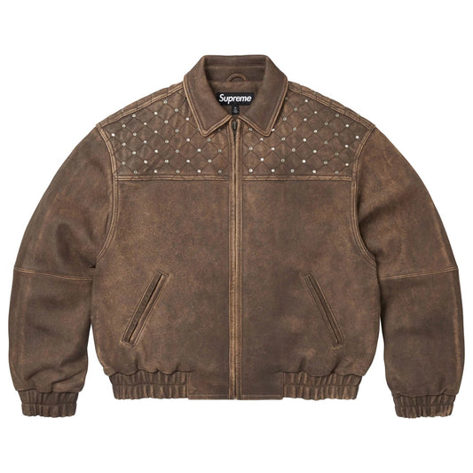 Studded Quilted Leather Jacket Distressed Lambskin