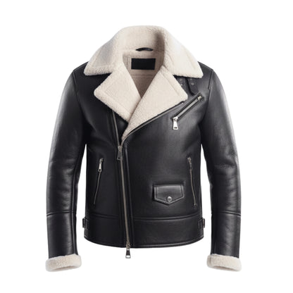 Stilfuld sort læderjakke i shearling-læder