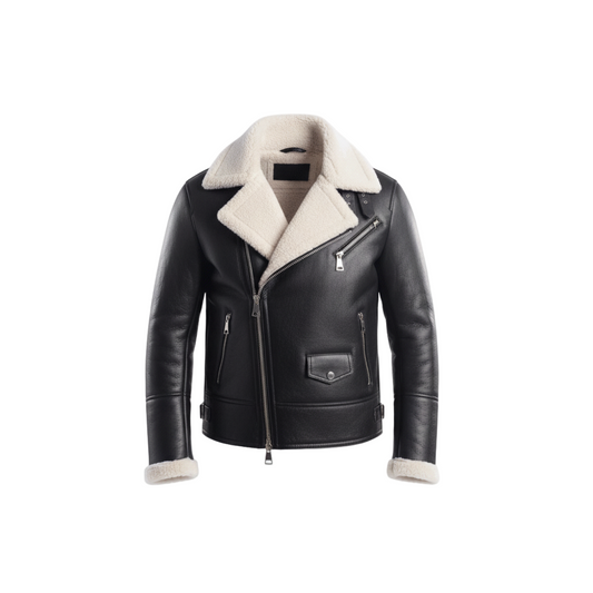 Stylish Black Leather Shearling Aviator Jacket - CoreFlexInd