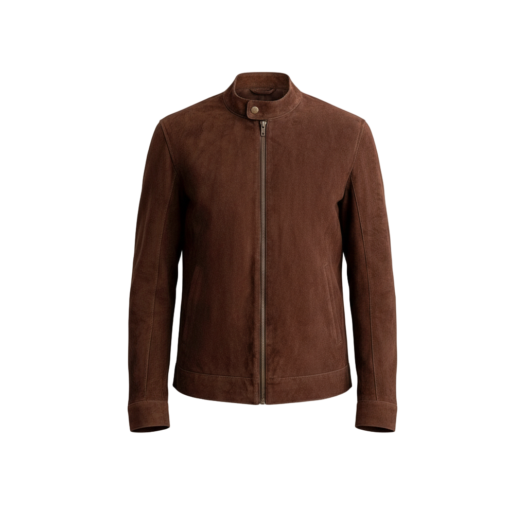 Brown suede jacket on a white background