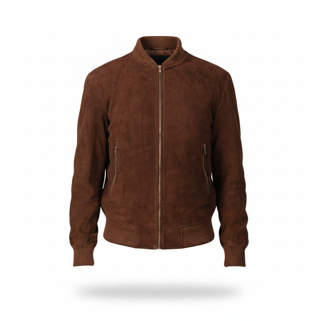 Brown suede jacket on a white background