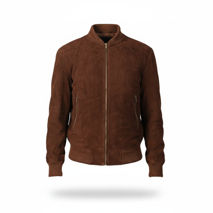 Brown suede jacket on a white background