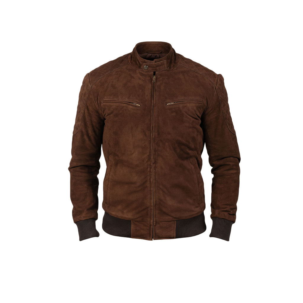 Brown leather jacket on a white background
