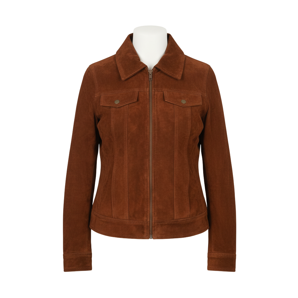 Brown suede jacket on a white background