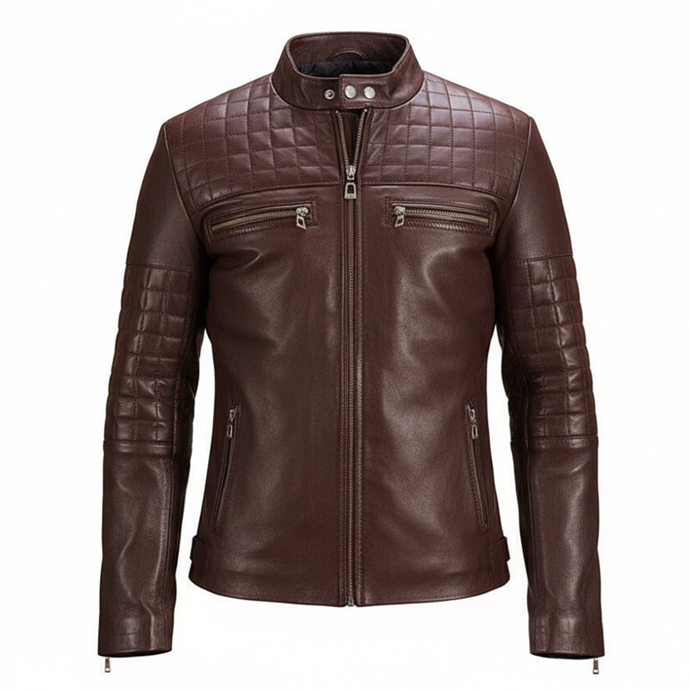 Urbane Quiltet Maroon Læderbikerjakke